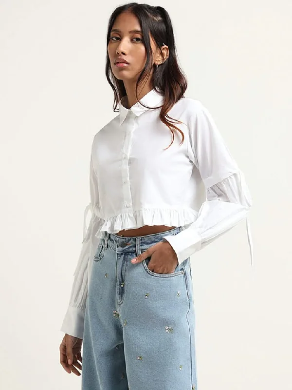 Nuon White Ruffled Cotton Shirt