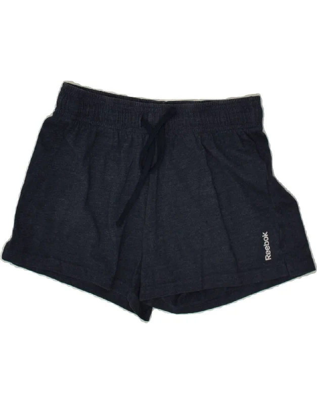 REEBOK Womens Sport Shorts UK 8 Small Navy Blue Cotton