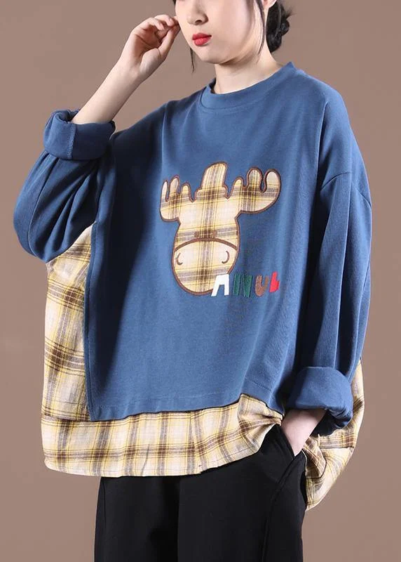 Comfy Blue Graphic Loose Sweatshirts Top