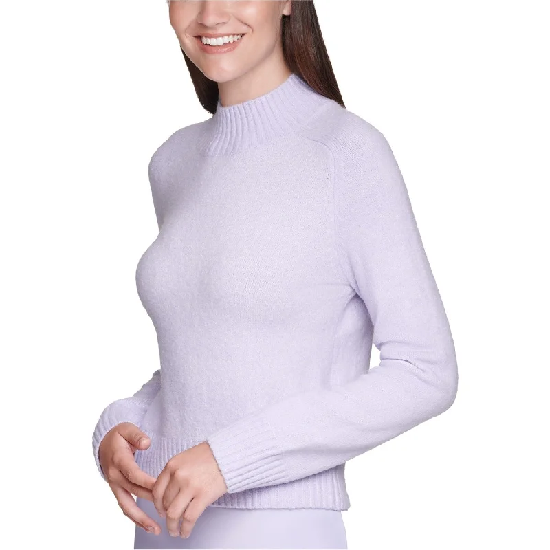 Calvin Klein Womens Cropped Mock Neck Pullover Sweater, Purple, X-Small