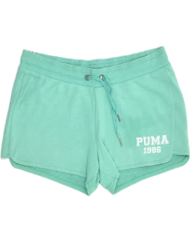 PUMA Womens Sport Shorts UK 14 Large Turquoise Cotton