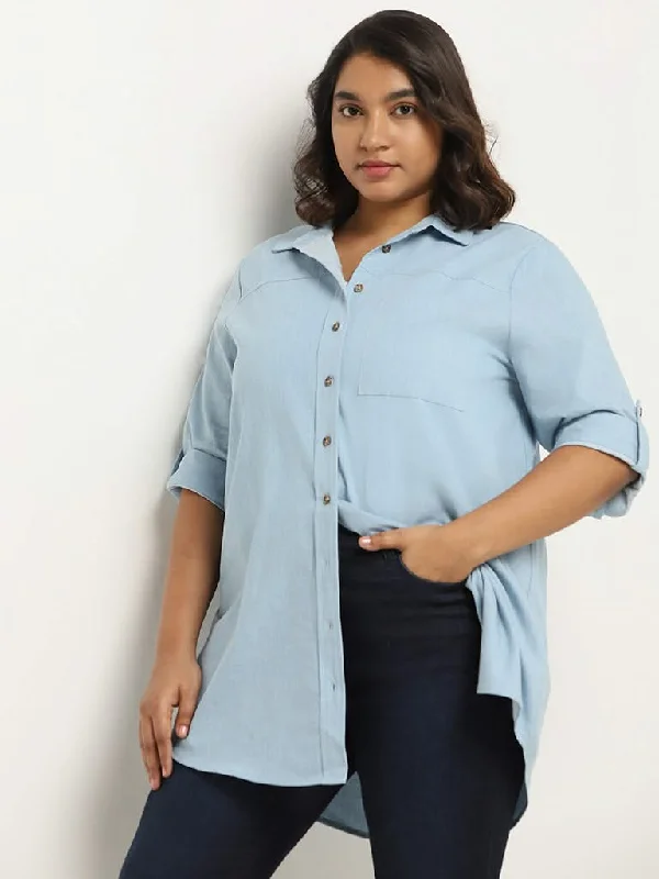 Gia Plain Blue Cotton Shirt