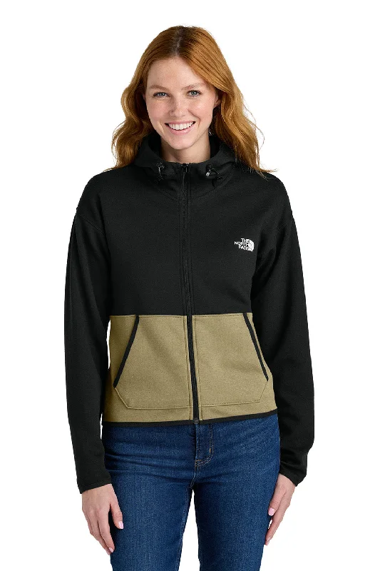 The North Face Womens Double Knit Full Zip Hooded Sweatshirt Hoodie w/ Pockets - Khaki Stone/Black - New