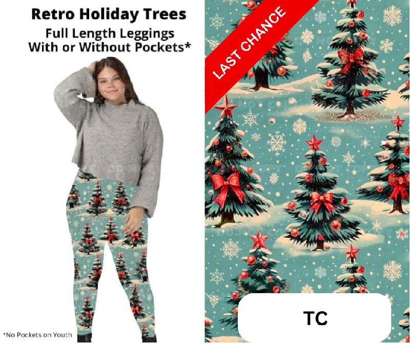 Retro Holiday Trees Full Length Leggings w/ Pockets