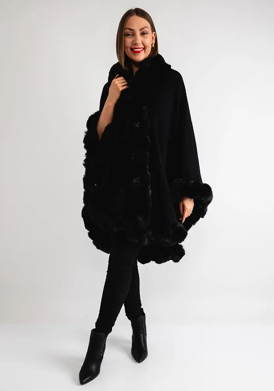 Serafina Collection Faux Fur One Size Poncho, Black