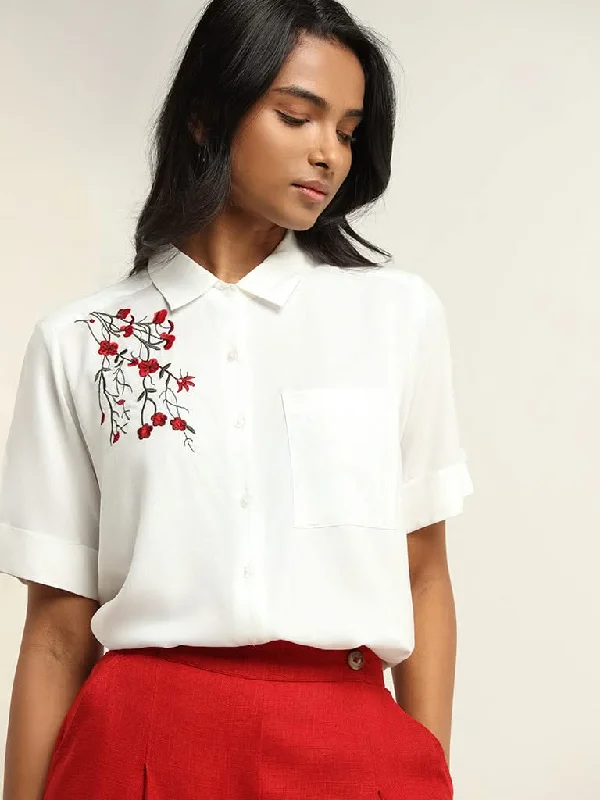 LOV White Floral Cotton Shirt