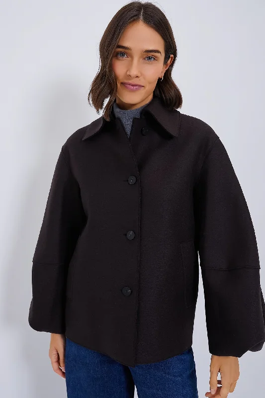 Dark Brown Puffed Sleeve Pressed Wool Jacket