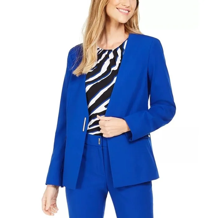 Calvin Klein Women's Collarless Single-Snap Blazer Blue Size 2 Petite