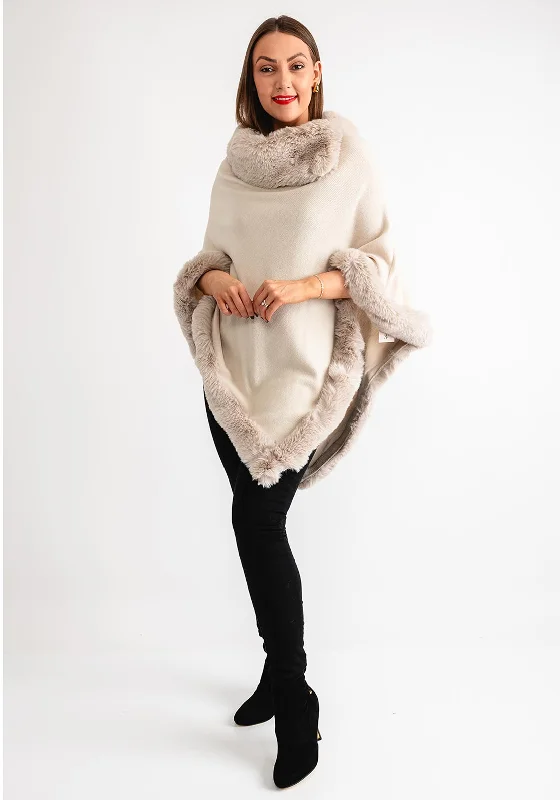 Serafina Collection Faux Fur Knit One Size Poncho, Beige