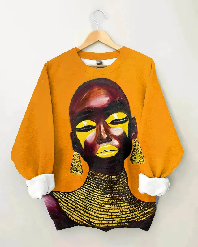 Bald African Girl Oil Painting Long Sleeve Sweatshirt