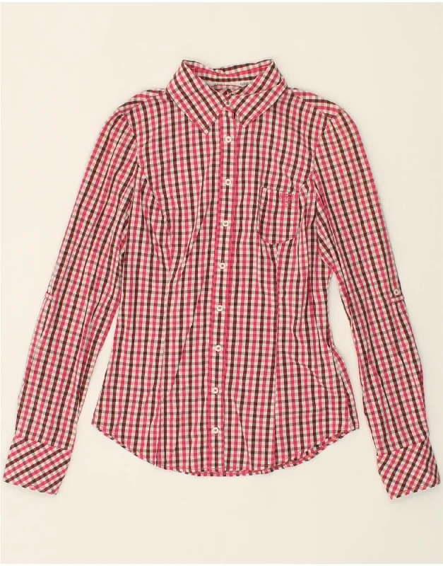 GUESS Womens Shirt UK 8 Small Pink Check Cotton