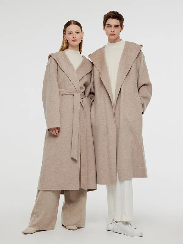 Wool Cashmere Unisex Hooded Wrap Coat