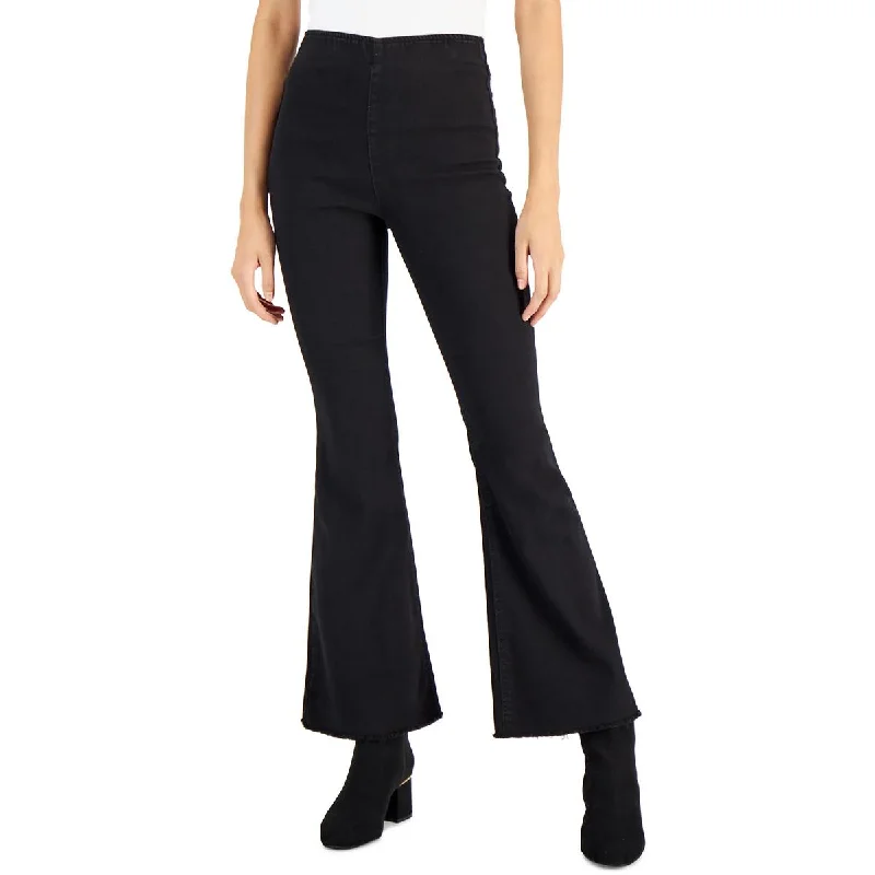 Tinsel Womens Petites Stretch High Rise Flare Jeans