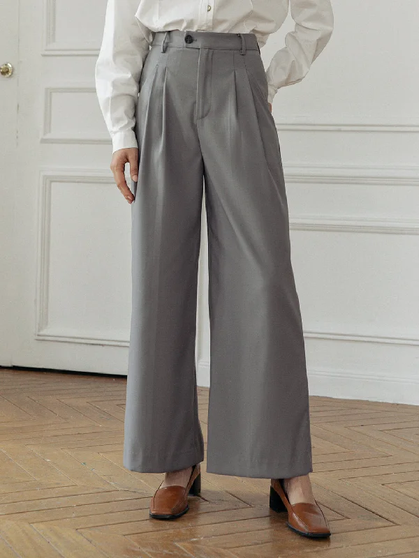 Leah High-waisted Straight Gray Trousers