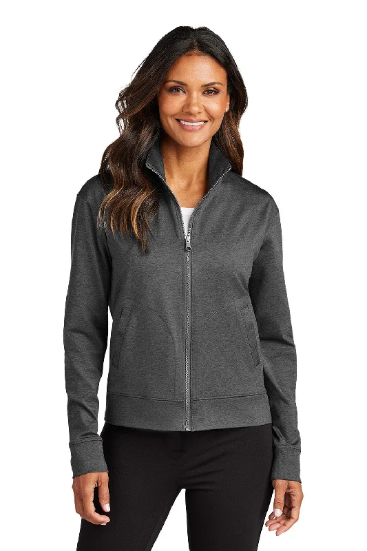 Port Authority Womens C-FREE Double Knit Moisture Wicking Full Zip Sweatshirt w/ Pockets - Heather Steel Grey - New