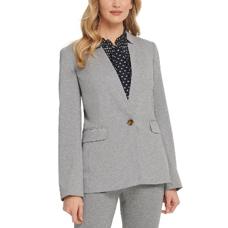 DKNY Women's Notch Collar One Button Blazer Grey Size 4