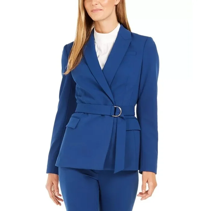 Calvin Klein Women's Scuba Crepe Belted Blazer Blue Size 16