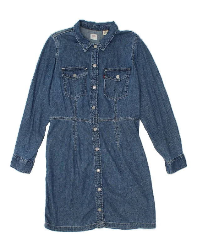 LEVI'S Womens Denim Shirt Dress UK 14 Large Blue Cotton