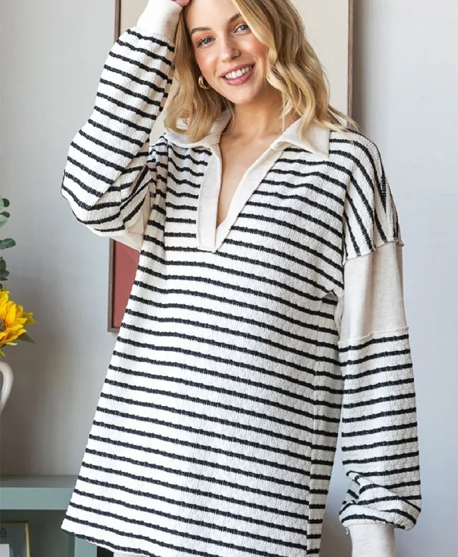 Johnny Collar Oversized Stripe Pullover Top