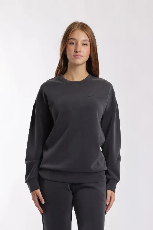 Premium luxe sueded scuba crewneck sweatshirt in charcoal