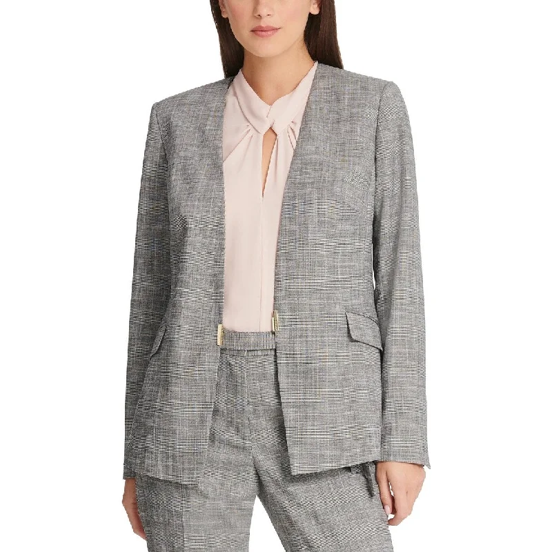 DKNY Women's Plaid Collarless Blazer Gray Size 6