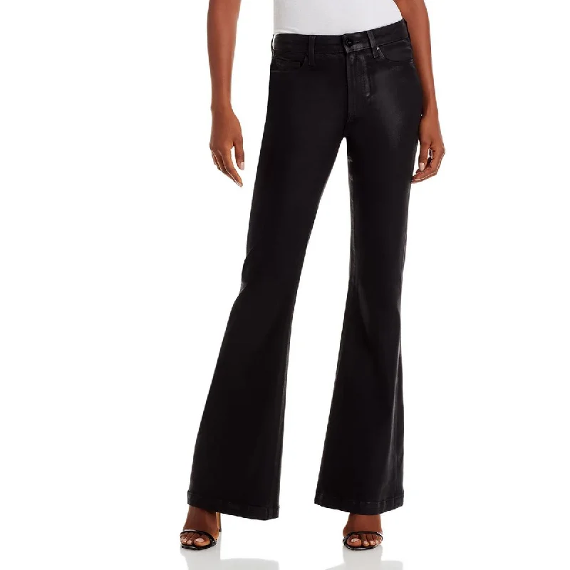 Paige Womens Genevieve Mid-Rise Coated Flare Jeans