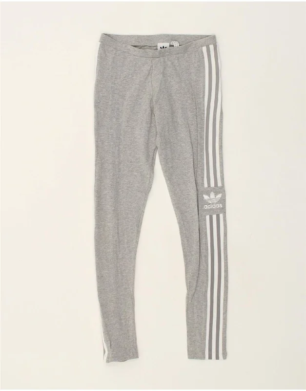 ADIDAS Womens Leggings UK 10 Small  Grey Cotton