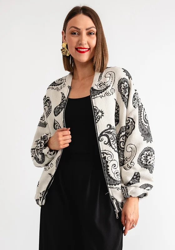 Serafina Collection One Size Paisley Bomber Jacket, White