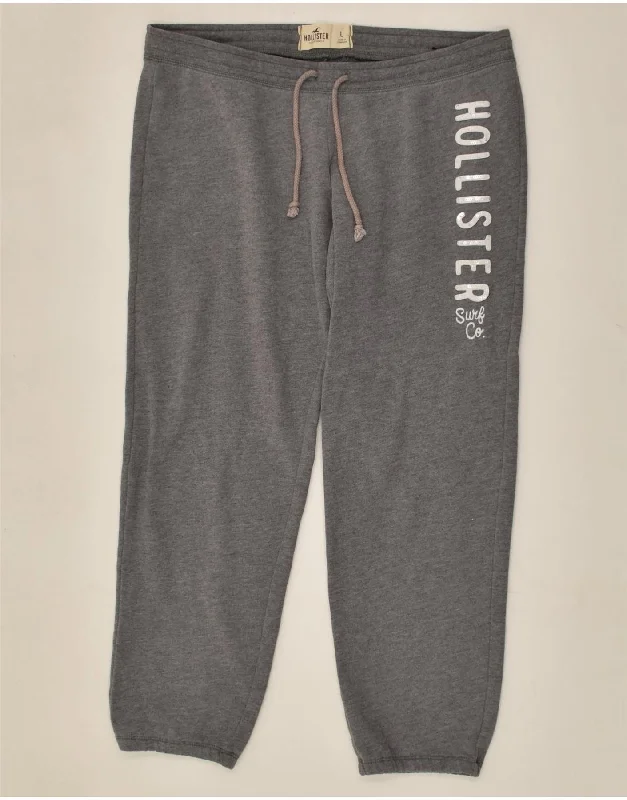 HOLLISTER Womens Graphic Tracksuit Trousers Joggers UK 16 Large Grey