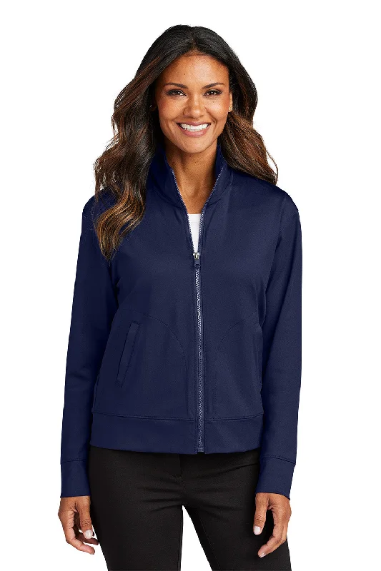 Port Authority Womens C-FREE Double Knit Moisture Wicking Full Zip Sweatshirt w/ Pockets - True Navy Blue - New