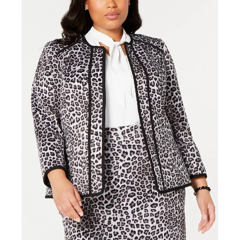 Kasper Women's Plus Size Leopard-Print Blazer Silver Streak Size 22