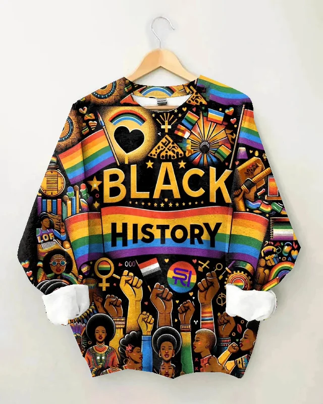 Colorful Cartoon Black History Month Long Sleeve Sweatshirt