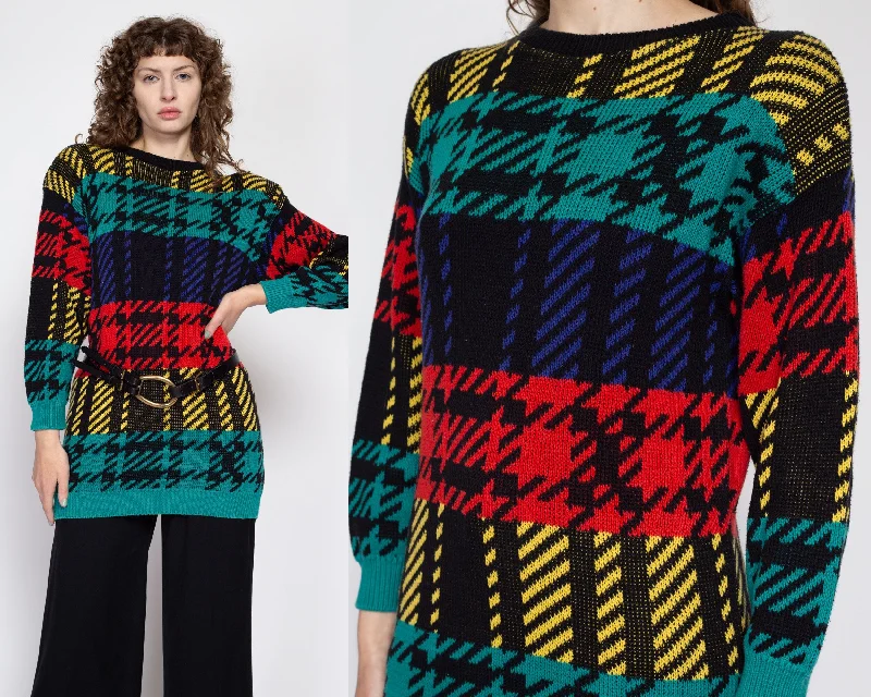 Small 90s Colorful Plaid Long Sweater