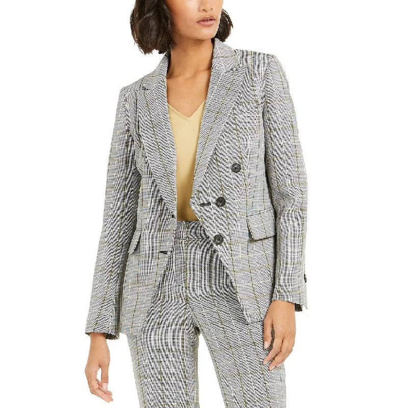 Bar III Women's Faux-Double-Breasted Plaid Blazer Gray Size 0