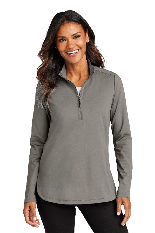 Port Authority Womens C-FREE Double Knit Moisture Wicking 1/4 Zip Sweatshirt - Smoke Grey - New