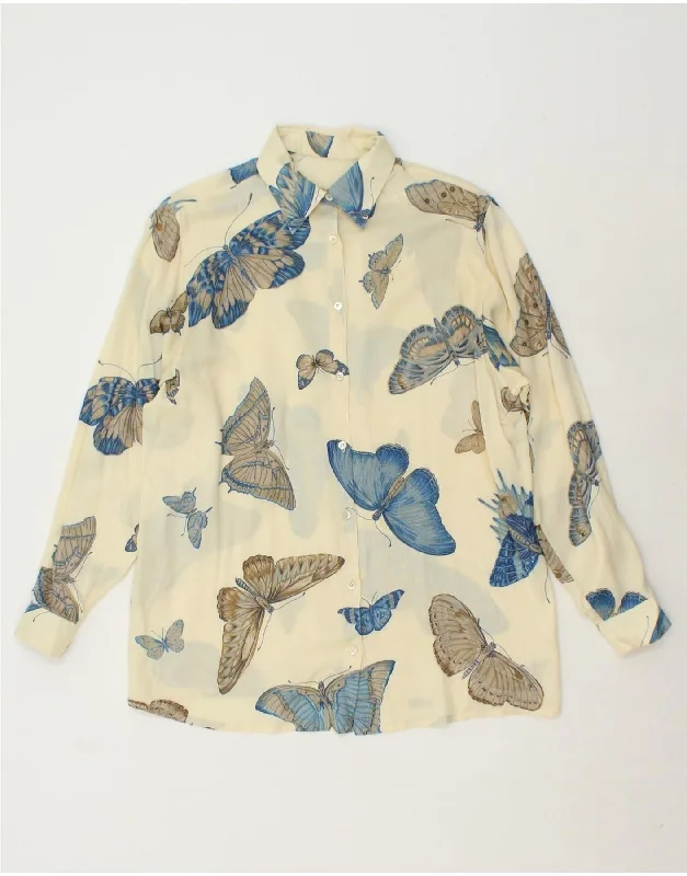 VINTAGE Womens Shirt UK 16 Large Off White Butterfly