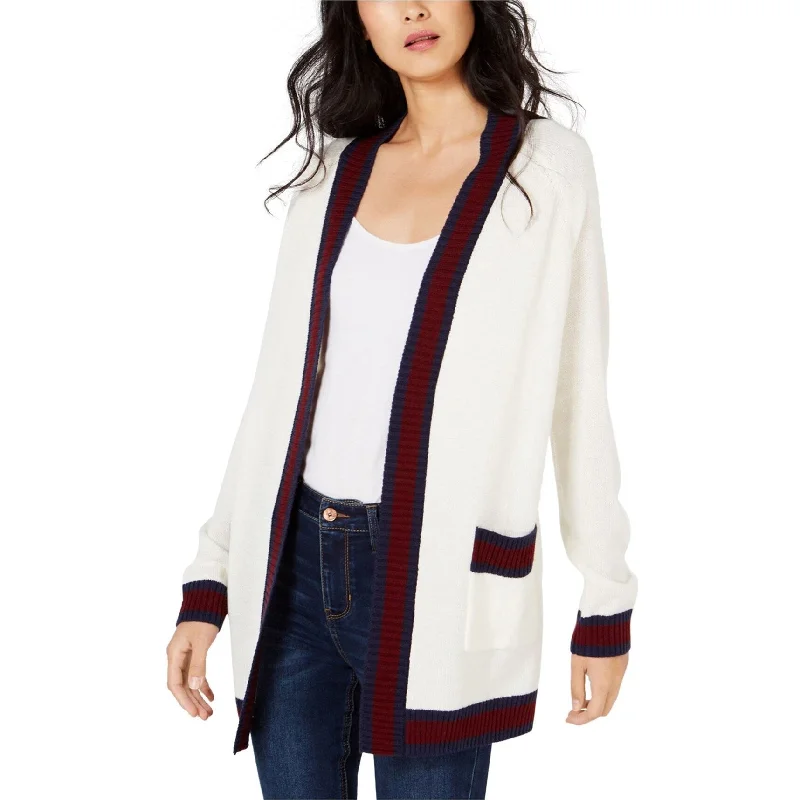 maison Jules Womens Varisty Stripe Cardigan Sweater, White, X-Large