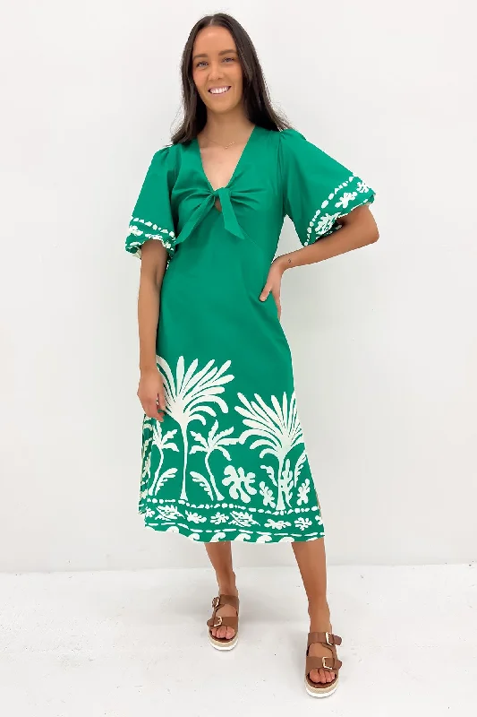 Drew Midi Dress Green White