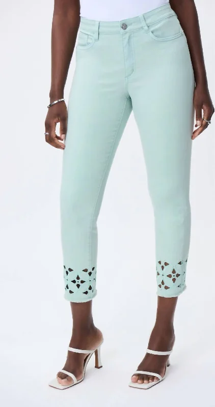 Floral Cutout Pants In Mint Green