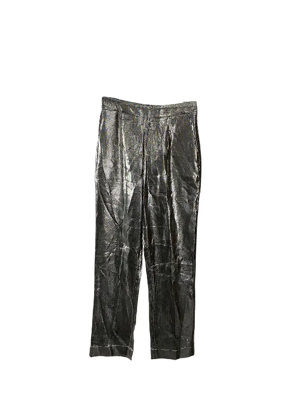 Isa Arfen Slim Fit Pants in Silver Lamé