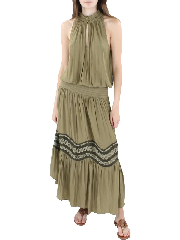 Lex Womens Lace Inset Sleeveless Maxi Dress