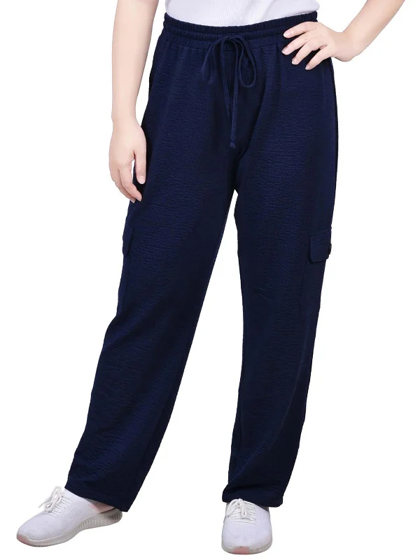 Petites Womens High Rise Straight Leg Cargo Pants