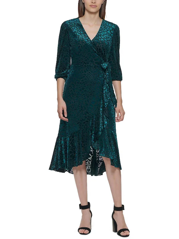 Womens Burnout Velvet Wrap Dress