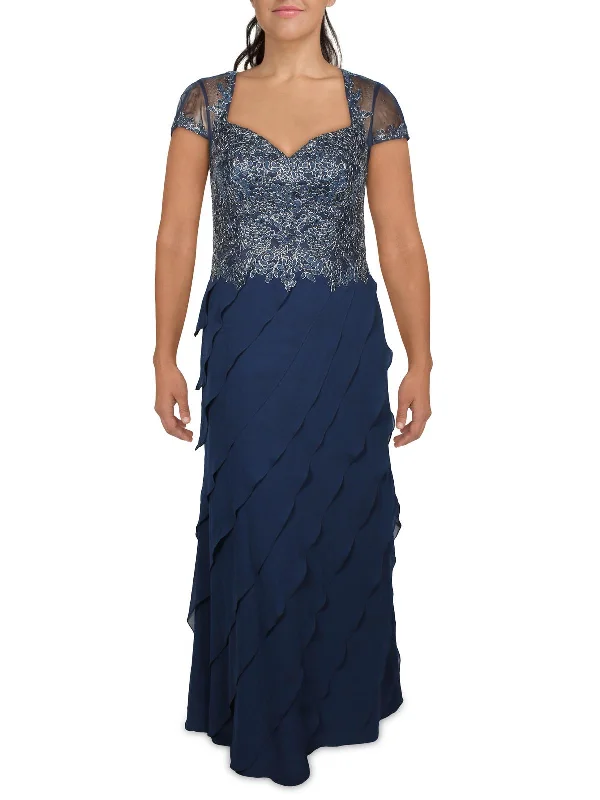 Womens Chiffon Embellished Evening Dress