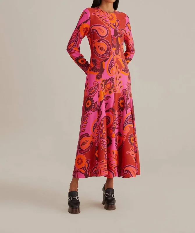 Women's Maxi Dress In Bold Floral Pink